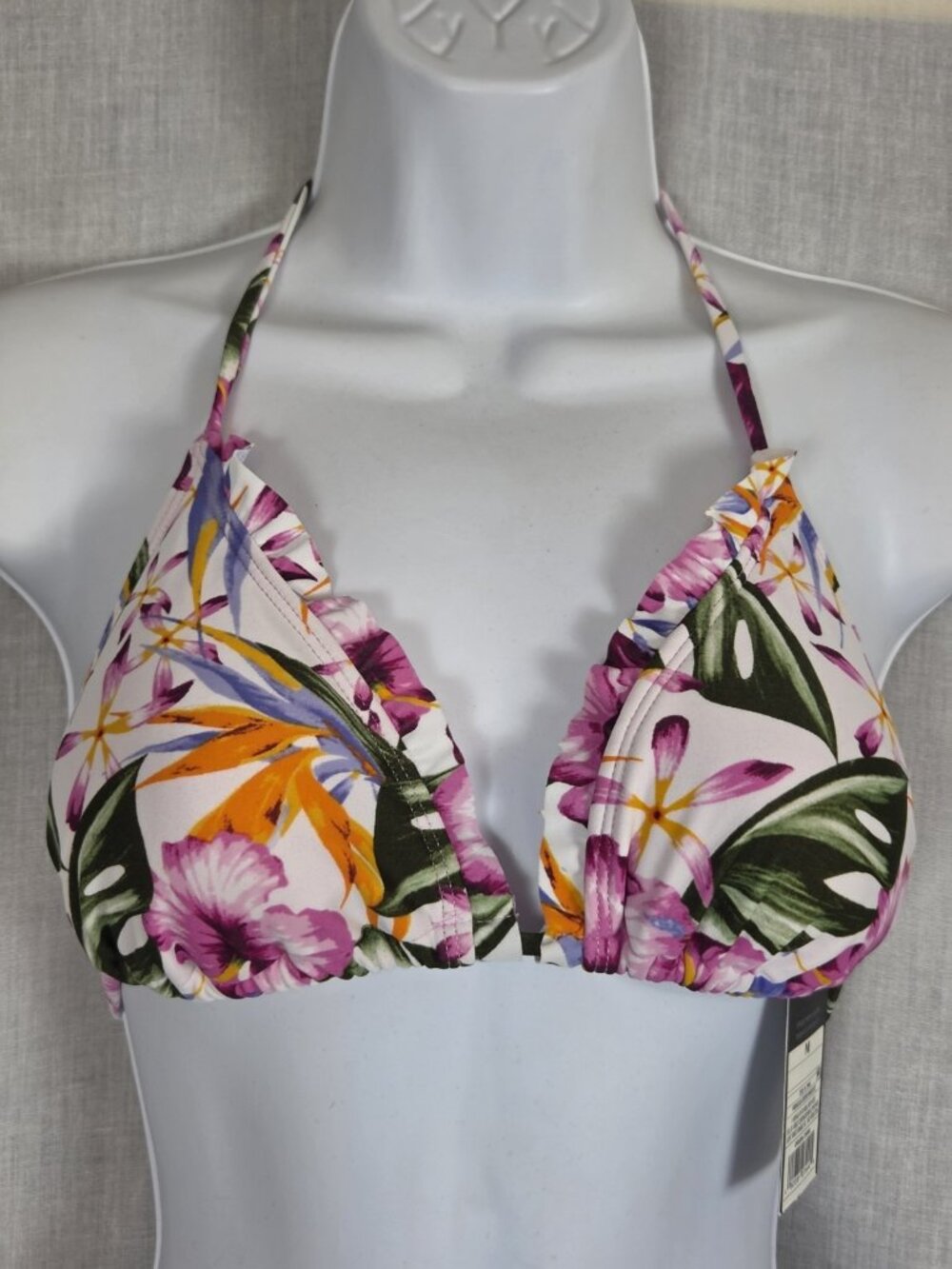 Mossimo Bikini Top (M) NWT! Floral String Triangle Ruffle Swimsuit Pool Lake